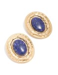 Worn Gold Round Hammered Dark Blue Acrylic Stud Earrings