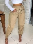 Chic Ruched Casual Pants For Women - Solid Color With Zip & Button Detail Elastic Waist Machine Washable - Perfect For Spring fa