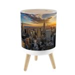 Jbnjankdav Small Trash Can With Lid New York City 1.8 GALLON 7L Garbage Can Waste Bin With Press Top Lid Legs Waste Basket For
