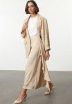 Self-patterned Woven Satin Skirt - Beige