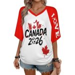 Canada Jersey 2026 World Soccer Shirts For Women Canada Printed Soccer Jersey Football Fan Tshirt V Neck Tops Football Team Clot