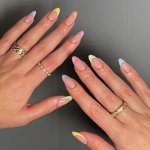 24PCS Short Oval Press On Nails Rainbow Collection French Tip Acrylic Nails Glossy Colorful Full Cover Acylic False Nail For Wom