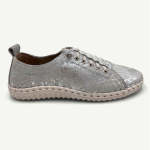 Gina -leather Sneaker With Stitch Detail - Silver Snake - 8