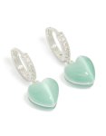Silver Plated Pave Blue Heart Drop Hoop Earrings