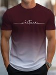 Whatever Letters Print Men's Fashion Gradient Comfy Breathable T-Shirt New Casual Top Round Neck Short Sleeve Tee For Spring Sum