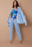 Blue Textured Print Woven Asymmetric Pointed Hem Corset - Blue