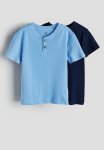 2-PACK Henley T-shirts - Light Blue Dark Blue