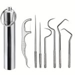 7PCS Portable Stainless Steel Toothpicks Pocket Set Reusable Metal Toothpicks For Outdoor Picnic Camping Traveling