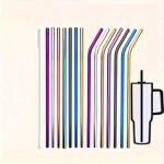 7PCS 304 Stainless Steel Colorful Straws Beverage Straws Reusable Metal Straws Outdoor Portable Straw With Cleaning Brush