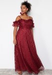 Plus Plus Size Strap A-line Lace Maxi Evening Dress - Burgundy