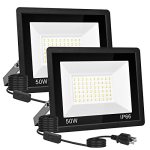 Totexil 2 Pack 50W LED Flood Light Outdoor 5000LM Super Bright Outside Work Light With Plug IP66 Waterproof Security Lights 5000