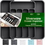 Aujen Silverware Organizer - Expandable Kitchen Drawer Organizer Adjustable Utensil Organizer Cutlery Tray For Forks Knives Mult