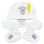 Cotton Beanie Booties And Mittens Set - White