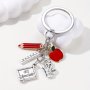 Teacher Appreciation Keychain Classic Style With Red Pencil Palette Ruler And Pen Holder Charms Fashionable Thank You Accessory For Educators