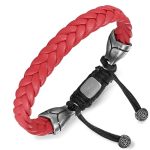 Hius Leather Bracelet For Men Adjustable Braided Leather Bracelet Wristband Men's Leather Jewelry Red