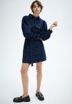 Tie-belt Denim Dress - Dark Denim Blue