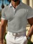 Men's Solid Color Waffle Knitted Short Sleeve Lapel T-Shirt For Summer Casual Versatile Golf Tennis Sports Tee As Gift