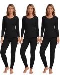 Patelai 3 Sets Thermal Underwear For Women With Fleece Lined Long Underwear Women Base Layer Cold Weather Black Small