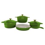 7 Piece Authentic Cast Iron Dutch Oven Cookware Pot Set - Forest Green