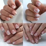 4 Packs 96 Pcs Glossy Short Square Press On Nails Nude White Gradient Fake Nails With Flower Maple Leaf Design Sweet False Nails