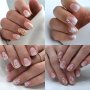 4 Packs (96 Pcs) Glossy Short Square Press On Nails Nude White Gradient Fake Nails With Flower Maple Leaf Design Sweet False Nails Valentine's