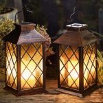 2 Pack Take Me 14" Solar Lantern Outdoor Garden Hanging Lantern Waterproof LED Flickering Flameless Candle Mission Lights For Ta