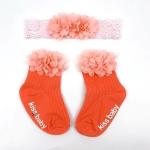 4AKID Smitten Flower Baby Socks With Headband Set - Salmon Pink