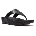 Lulu Toe Post Crocodile Leather Sandal - All Black - 8