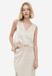 Lace-trimmed Satin Top - Light Beige