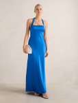 April Open Back Satin Maxi Dress - 16 Vivid Azure