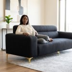 Modern Black 3-SEATER Sofa With Gold Metal Legs - Green