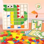 Montessori Wooden Toys Multi-colored Multi-shaped 3D Mosaic Puzzles Desktop Games Building Blocks Educational Toys That Can Beco