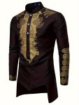 Men's Geometric Graphic Print Long Sleeve Buttoned Robe For Cultural Activities