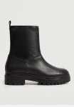 Strechy Leather Serrated Sole Ankle Boot - Black
