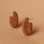 Dew Drop Oval Earrings - Dark Walnut Wood Silver Droplets Large