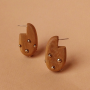 Dew Drop Oval Earrings - Dark Walnut Wood Silver Droplets / Large