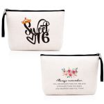 Hanamiya Na Sweet 16 Gifts For Girls Makeup BAG-16TH Birthday Sweet Sixteen -16 Years Old Girl Birthday Gift Cosmetic Pouch Trav