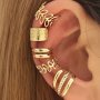 Five Pcs Set Golden Silvery Black Ear Bone Clip Vintage Boho Style Cuff Earring Non Piercing Daily Small Simple Elegant Jewelry For Women