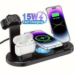 6-IN-1 15W Wireless Charger For Fast Charging Is Suitable For Iphone/iwatch/airpods Which Can Charge 4 Phones And One Earphone S