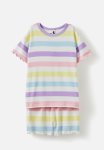 Cotton On Dani Short Sleeve Pyjama Set - Multi bold Rainbow Stripe