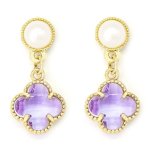 Goldair Gold Tone Drop Earrings With Purple Crystal