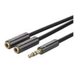 Orico Splitter Aux 1 X 3.5MM Male To 2 X 3.5MM Female 25CM Gold Plated - Black