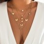 6pcs Fashionable Elegant Heart Pendant Stackable Necklace Set For Daily & Holiday Wear Vintage & Elegant Style Multi-Layer Golden Chain Jewelry Accessory