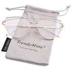 Trendymate-womens Street Fashion Metal Twin Beam Flat Mirror Lens Cat Eye Sunglasses Gold Transparent 57MM