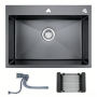 Black Single Kitchen Sink With Downpipe And Drain Basket - 60X45 Cm