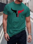 Men's 100% Cotton Bull Graphic Print T-Shirt Casual Short Sleeve Crew Neck Tee Men's Clothing For Summer Outdoor
