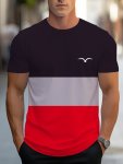 SEAGULL Pattern Print Men's Fashion Color Block Comfy Breathable Novelty T-Shirt New Casual Top Round Neck Short Sleeve Tee For