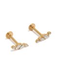 Goldair Gold Plated Surgical Steel Cubic Zirconia Marquise Vine Flat Back Studs