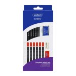 Marlin Graphite Sketch Set: 1 Each X 2H HB B 2B 4B 6B + Metal Sharpener + 5X2X1CM Eraser Pack Of 12