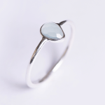 Silver Stack Teardrop Aqua Calcite Gemstone Ring - 7 Aqua Calcite